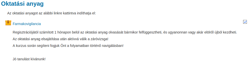 kurzus felulet tananyag teljesitett