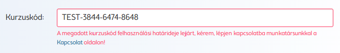 regisztracio kurzuskod ervenytelen